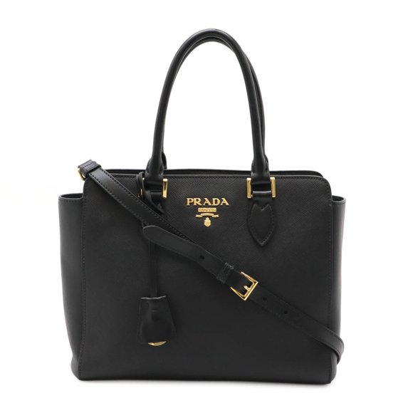 PRADA Black Leather Saffiano Shoulder Bag - Picture 1 of 7